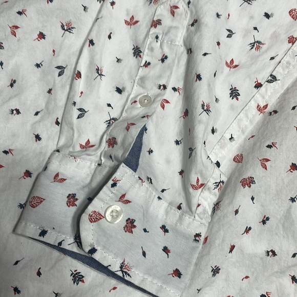 Men's Lee Button Down White Leaf Pattern Long Sleeve Shirt Size Large - Picture 2 of 6